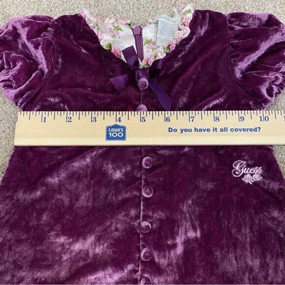 GUESS Baby Crushed Velvet Dress Purple with Buttons Bows Back Zip Sz 12M Velour - Picture 9 of 10